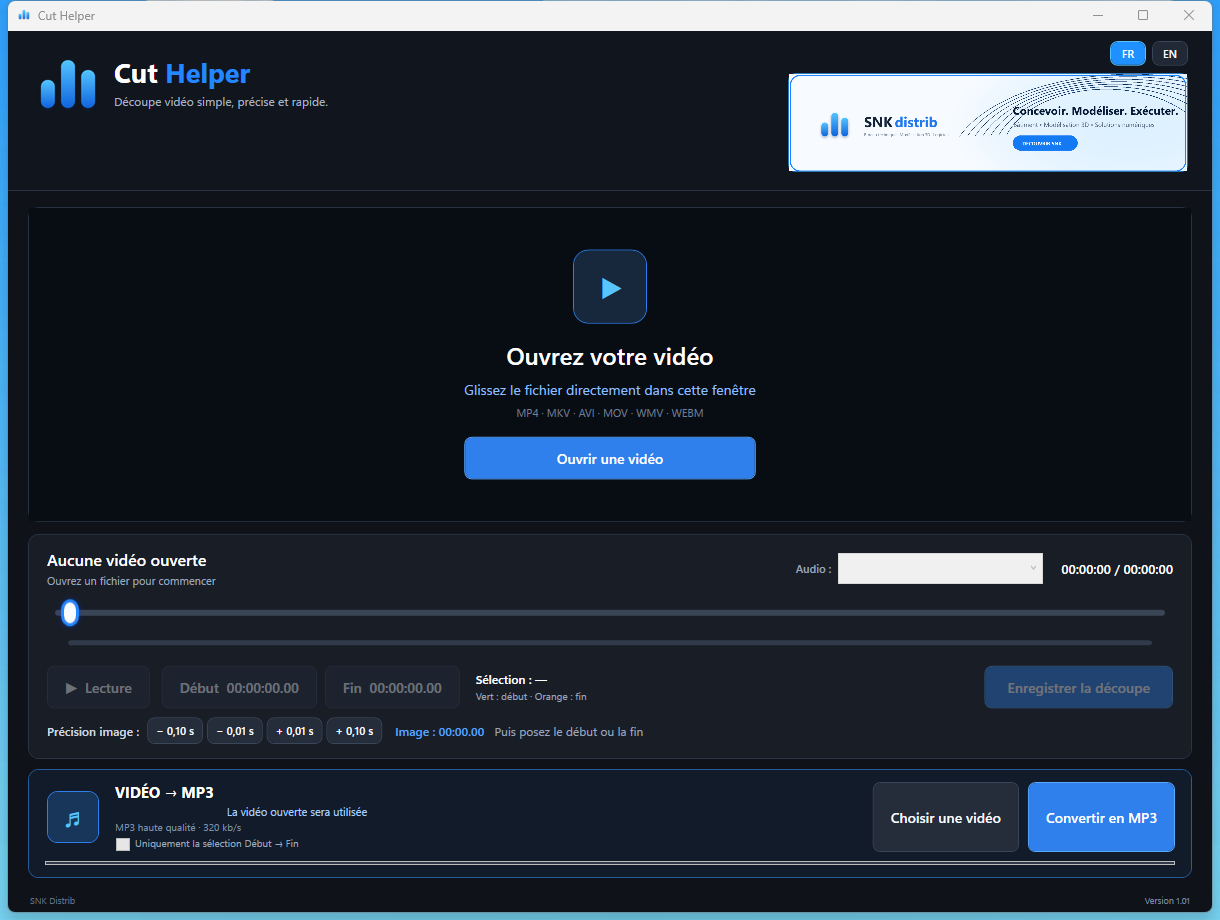 Interface sombre de Cut Helper