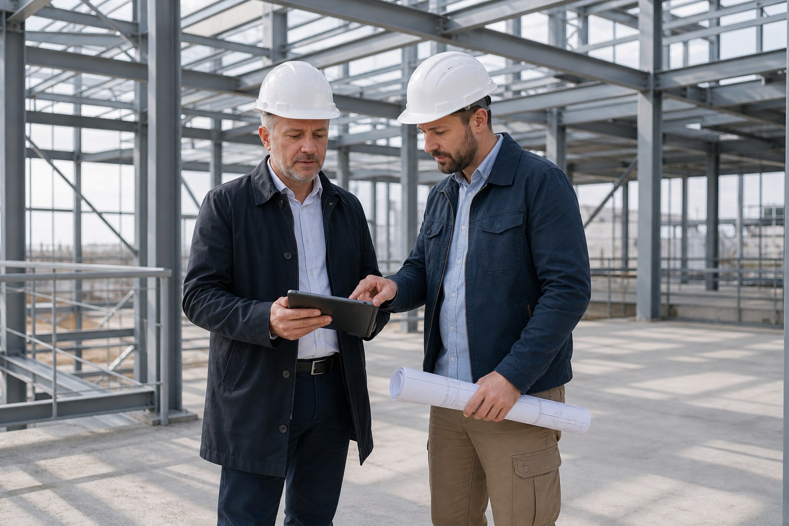 Conseiller technique accompagnant un client dans son projet de bâtiment